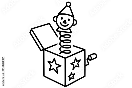 Vector Illustration of Jack-in-the-Box Toy with Stars