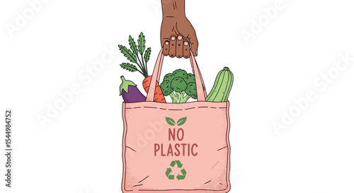 Reusable Tote Bag with Fresh Vegetables Sustainable Shopping Choice