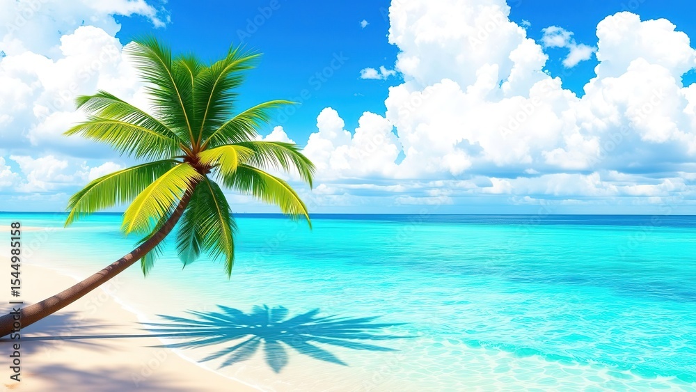 Obraz premium Serene Tropical Beachscape with Majestic Palm Shadow