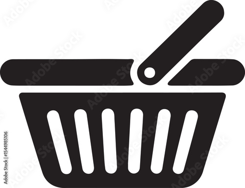 Shopping Basket Icon Simple Black and White Vector Illustration