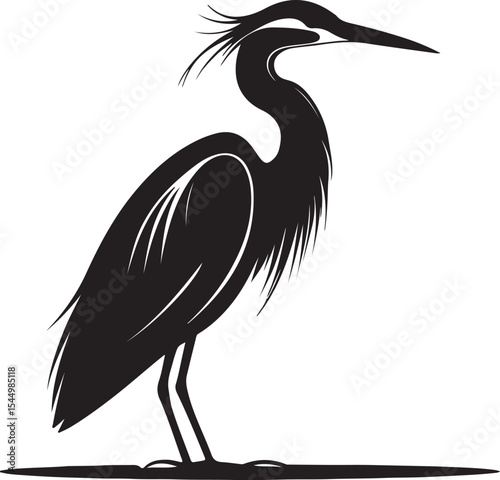 Elegant Heron Bird Silhouette Vector Illustration
