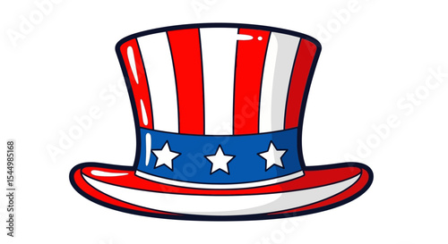 Patriotic Uncle Sam Top Hat Illustration Red, White, and Blue Design