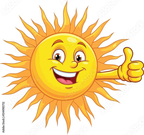 Happy Sun Cartoon Character Giving Thumbs Up Positive Summer Illustration