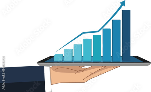 Business Growth Upward Trend Illustrated on Tablet