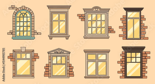 Collection of Vintage Window Illustrations Architectural Design Elements