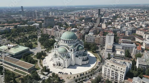 Aerial video of the Church of Saint Sava in Belgrade, the largest Orthodox church in Serbia