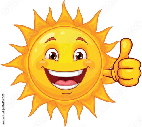 Happy Sun Cartoon Character Giving Thumbs Up Positive Summer Illustration