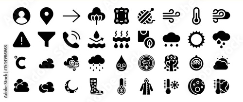 Black Glyph Icon Collection Weather Symbols Bundle 138