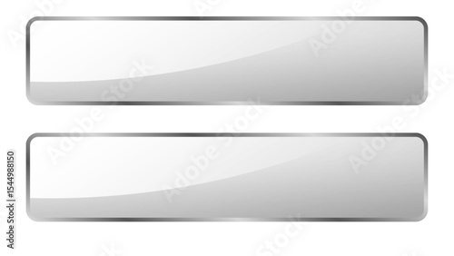 Transparent background set of two glossy white rectangular buttons for modern web interfaces.
