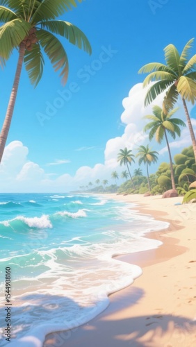 Tropical Beach with Palm Trees and Crystal Clear Waters