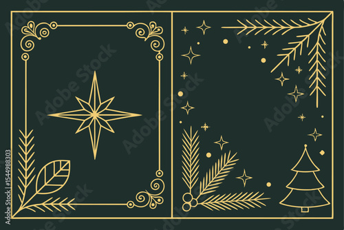 Christmas border design collection with festive seasonal elements. Elegant Christmas border set featuring snowflakes garlands and bells. Decorative Christmas border illustrations with holiday themed