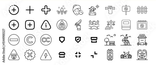Black Line Icon Bundle Eight Diverse Symbols Collection