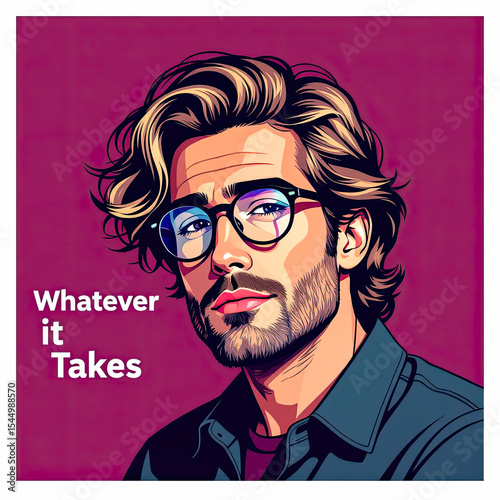 Confident young man with glasses and inspiring attitude showing determination in a colorful modern portrait