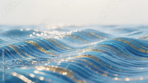Glistening Blue Waves with Golden Highlights