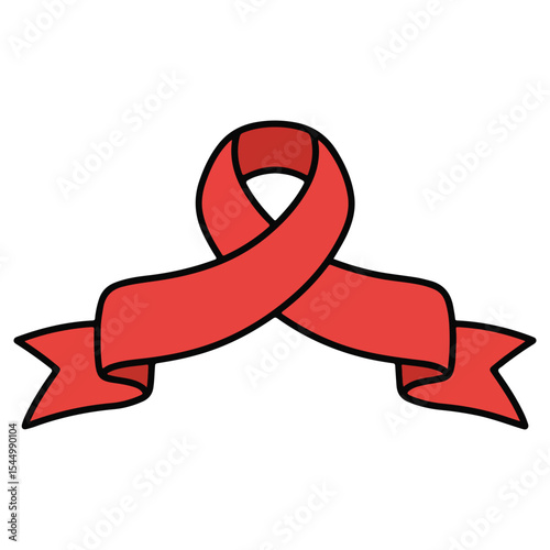 A folded red ribbon, often used as an awareness ribbon or decorative banner. Symbolizes support for a cause, celebration, or an award. A classic element for various designs.