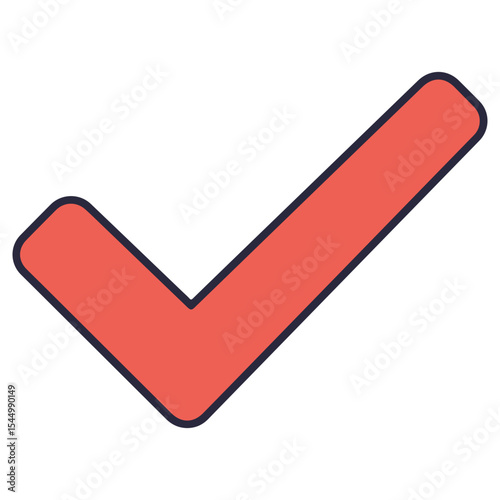 A thick, red checkmark or tick symbol. Represents confirmation, approval, correctness, and completion. A universally understood icon for 'yes', 'correct', 'done', or 'task completed'.