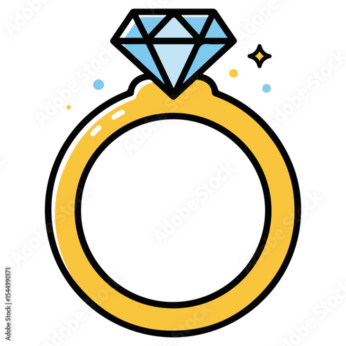 A golden ring with a large diamond. This icon universally symbolizes engagement, marriage, wedding, and commitment. It also represents wealth, luxury, and jewelry.