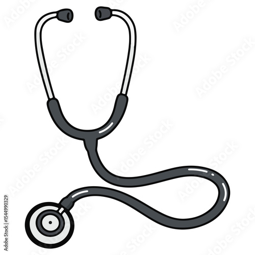 A black stethoscope, a medical diagnostic tool. Represents doctors, healthcare, and medical examination. An essential icon for hospitals, clinics, and health-related services.