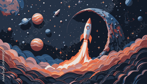 Cute astronauts, rockets, ufo, space satellites, planets and stars unlimited colorful doodle cartoon patterns