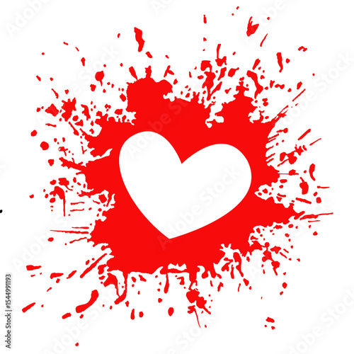 A red heart frame with paint splashes