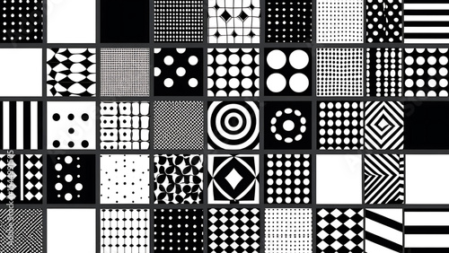 Assortment of black and white geometric patterns for creative graphic design projects