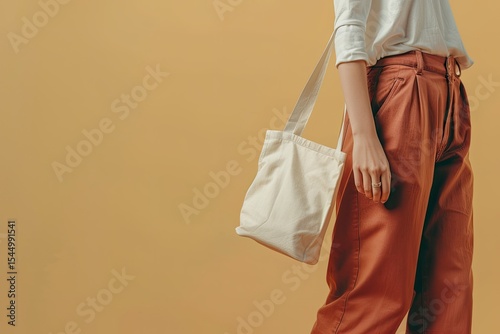 Premium Quality Image of Side View Woman with Fabric Bag