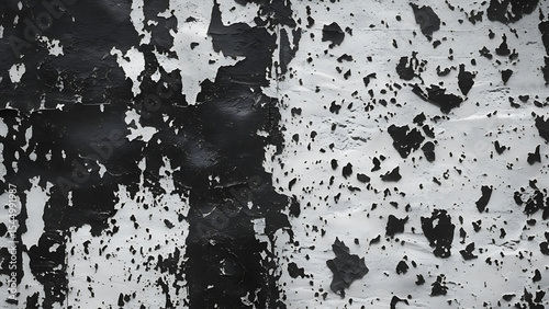 Textured abstract art with peeling paint in black and white on transparency