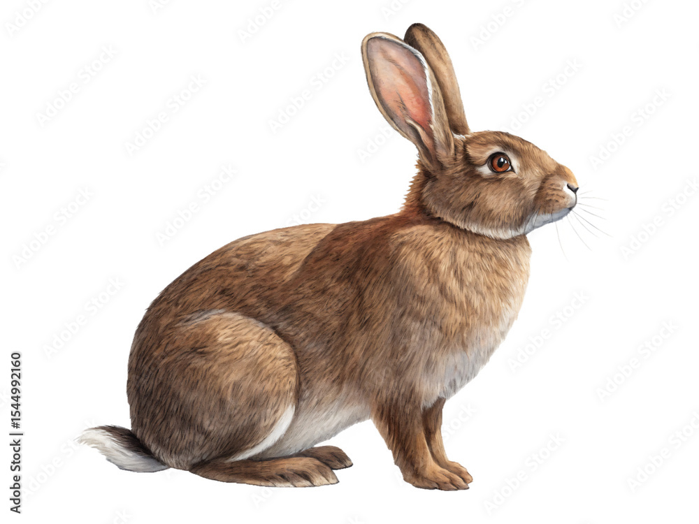 Fototapeta premium A brown rabbit sits, isolated on transparent background