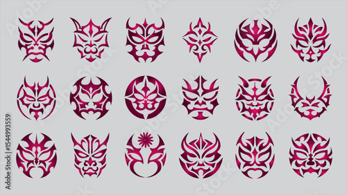 Japanese Oni Tribal Mask Logo Collection