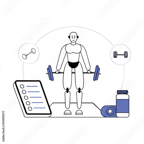 AI coach in fitness. Robot personal trainer