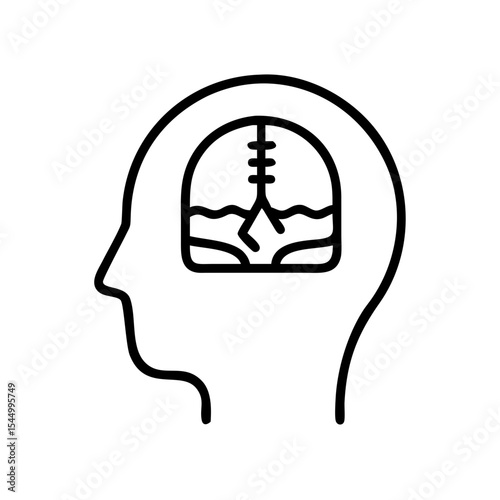 An illustration of a human head with the brain showing a thoughtful outline