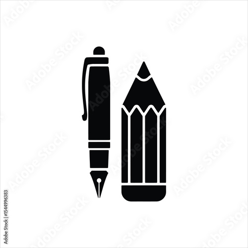 Vector Silhouette of Pen and Pencil - Black and White Minimal Icon