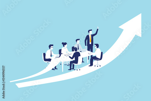 Professional business team driving upward growth, illustrating successful leadership, strategic collaboration, and continuous improvement for achieving corporate objectives  flat vector illustration