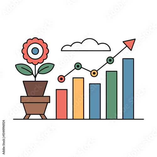 A minimalist business growth illustration with a white background