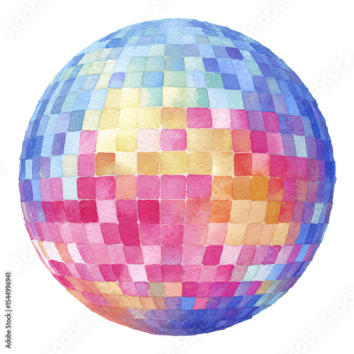  Disco Ball with Soft Glimmer Watercolor Painting on Transparent Background

