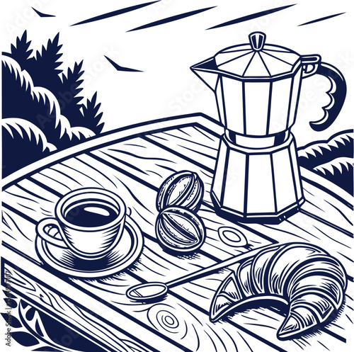 Relaxing coffee shop illustration cozy cafe scene with coffee cup