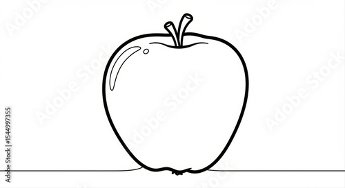 Simple apple illustration, a black and white line drawing of an apple fruit