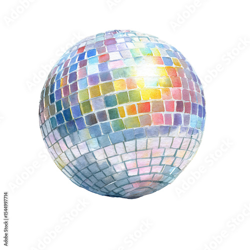 Disco Ball with Soft Glimmer Watercolor Painting on Transparent Background

