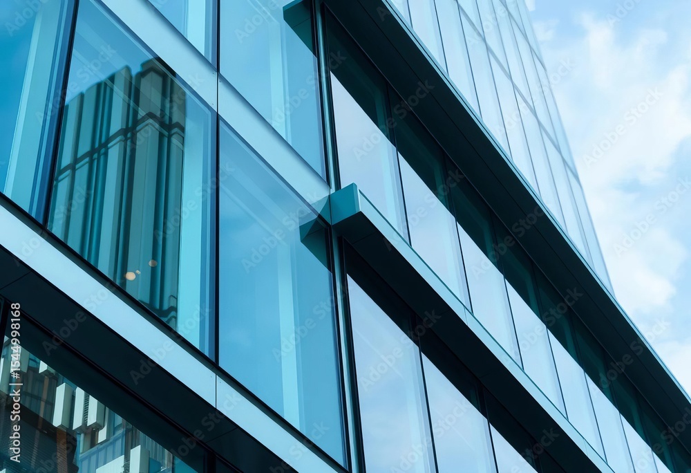 Sleek glass and metal facade detail of modern building, background, exterior