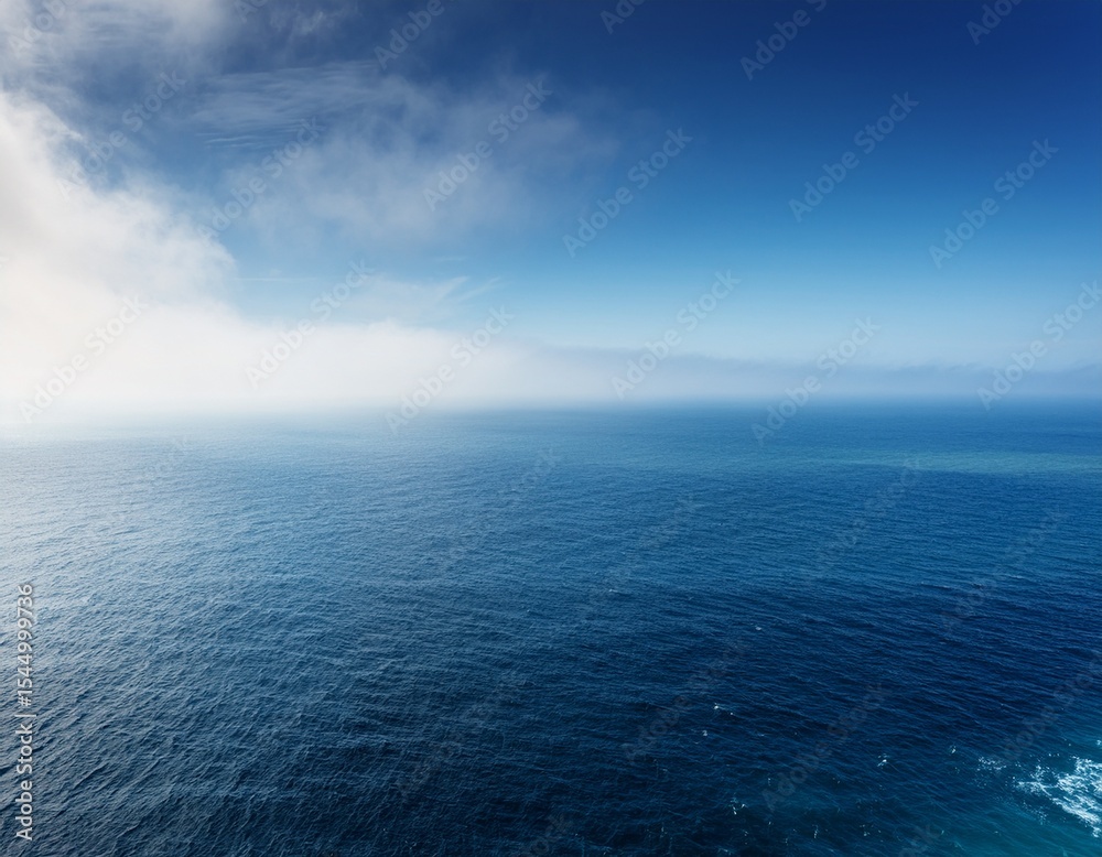 Fototapeta premium a breathtaking seascape featuring an expansive ocean shrouded in a soft ethereal haze illuminated by dramatic lighting and a calming negative space