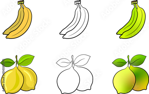 banana and lemon vector illustration with white background