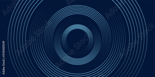 Blue abstract background with glowing circles. Swirl circular lines pattern. Geometric spiral. Twirl element. Modern graphic design. Futuristic technology concept. Vector illustration