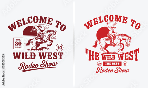 Vintage Western Rodeo Show Logo with Cowboy, Horse, and Retro Typography for Western Event Promotion
