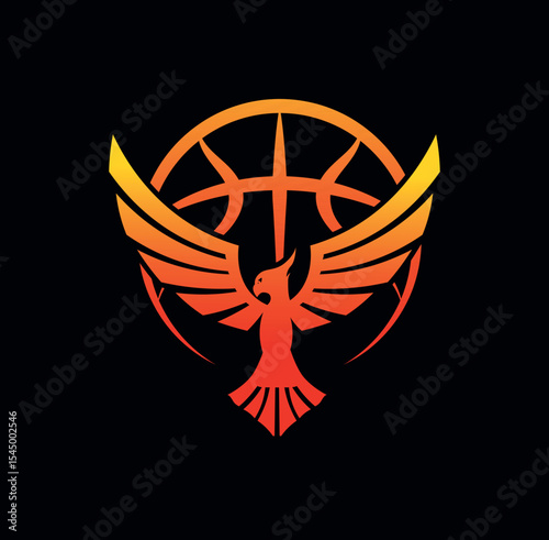 Phoenix Bird Basketball Logo – Fiery Sports Emblem Vector Design