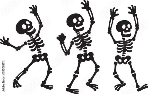 Dancing skeleton silhouette set, skeleton silhouette set, Skeletons dancing with different positions style design set vector, funny Halloween characters perfect for themed party posters vector set  