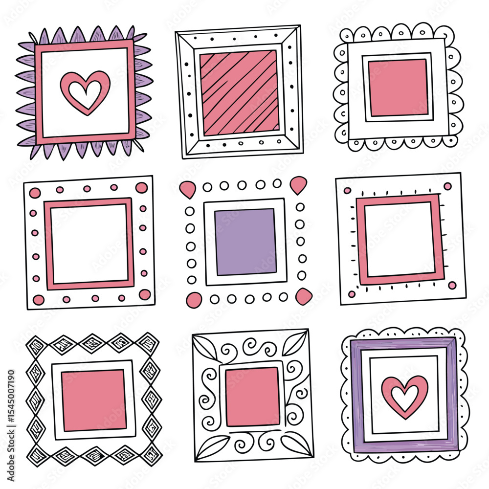 Obraz premium Nine hand drawn decorative square frames