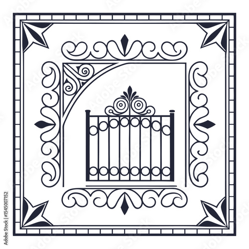 Ornate gate design with decorative frame