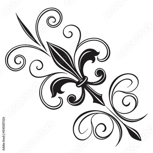 Elegant fleur de lis with swirling floral design element