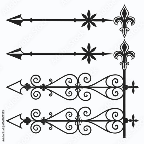 Ornate arrows fleur de lis and scroll design elements