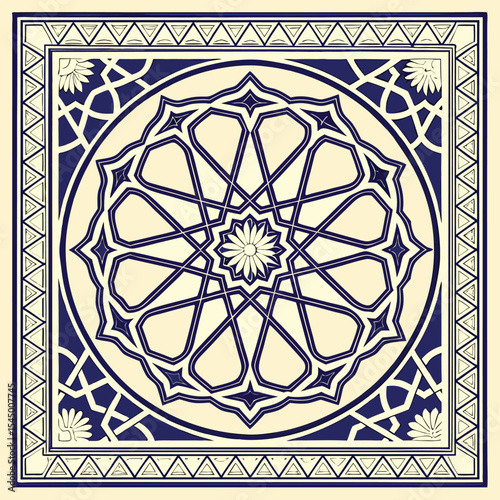 Elegant blue and beige islamic geometric pattern
